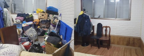 용인시가 주거환경이 열악한 취약계층을 위해 '주거안정 토탈케어 안전한 우리집 사업'을 진행한다. 사진은 지난해 지원한 가구의 청소 전과 후 모습