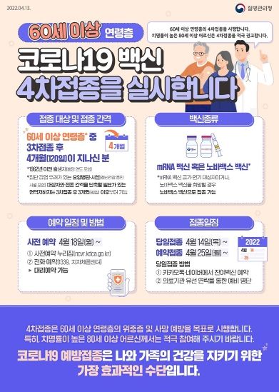 질병관리청, 60세 이상 코로나19 백신 4차 접종 실시 ⓒ타임즈