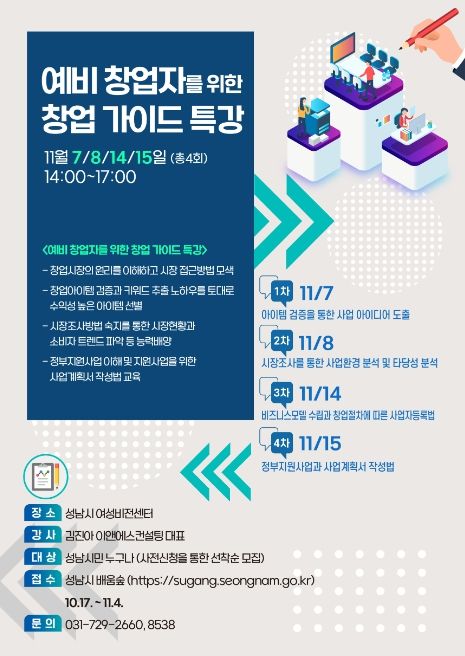 성남시 예비창업자를 위한 창업 특강 4차례 열어