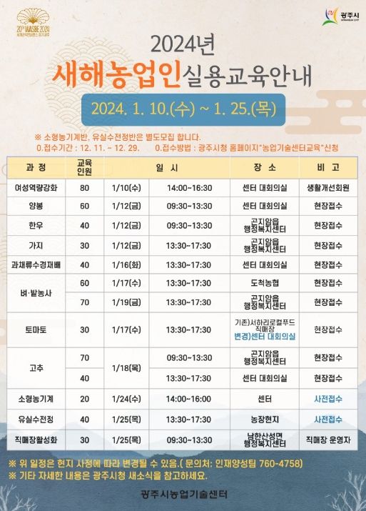 2024년 새해 농업인 실용 교육 안내문