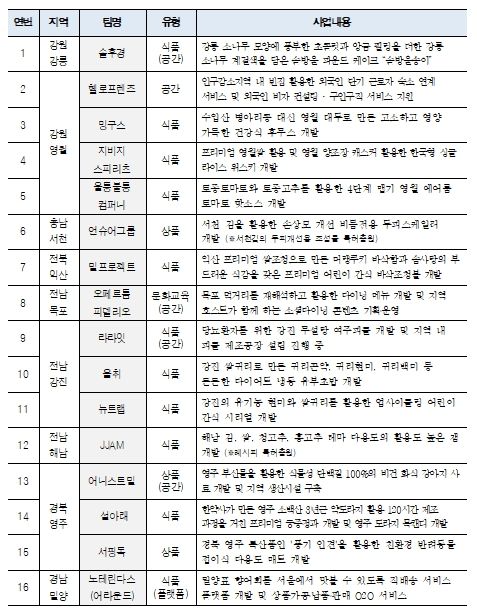 넥스트로컬 5기 최종우수팀(16팀)