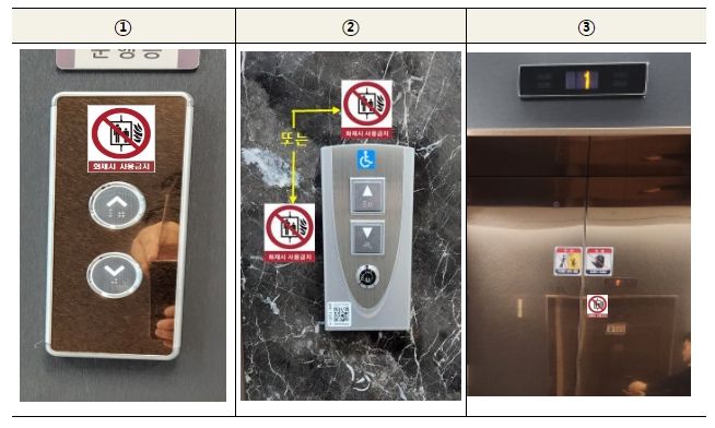 화재 시 승강기 사용금지 표지 제작 및 부착안