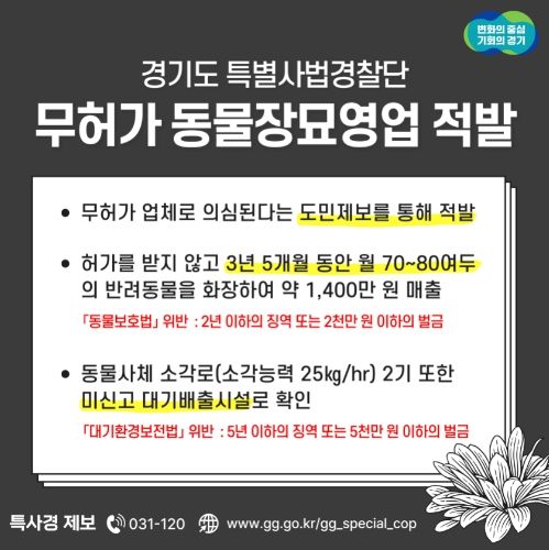무허가 동물장묘업 영업장 적발