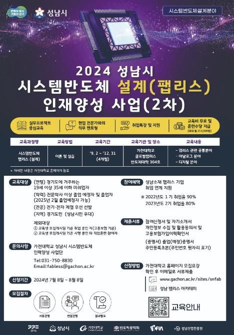 성남시, 시스템반도체 팹리스 아카데미 2차 교육생 40명 모집