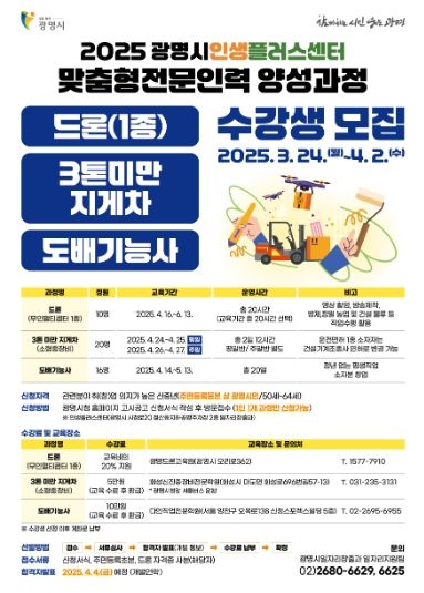 '2025년 광명시인생플러스센터 맞춤형전문인력 앙성과정' 안내문