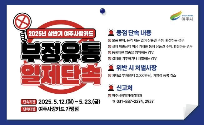 여주시, 2025년 상반기 “여주사랑카드” 부정유통 일제 점검