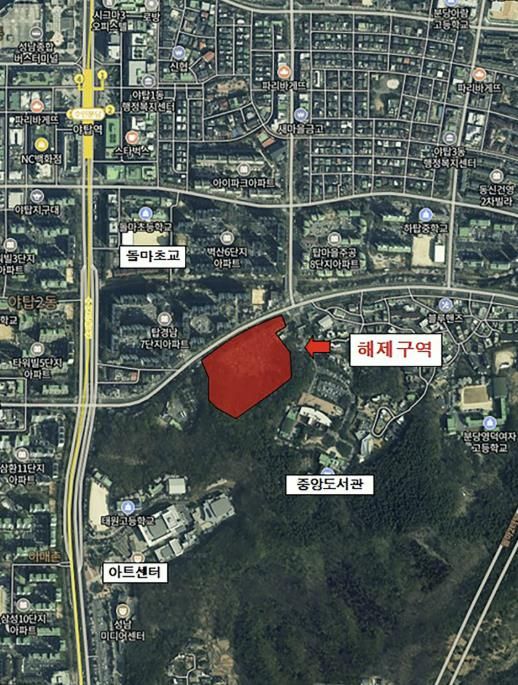 23일자로 토지거래허가구역에서 해제된 야탑동 621번지 위성지도
