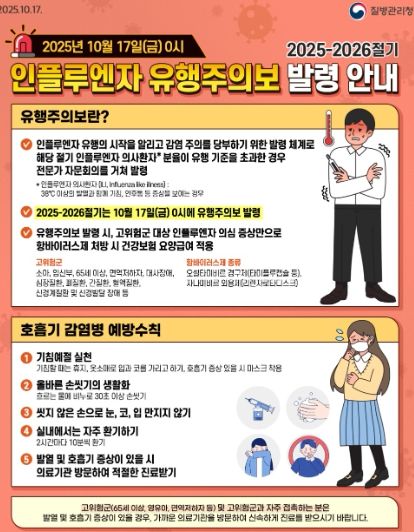 2025-2026절기 인플루엔자 유행주의보 발령 안내문