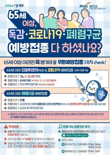 파주시, 올겨울 65세 이상이라면 꼭 챙겨야 할 예방접종 3가지 필수 확인
