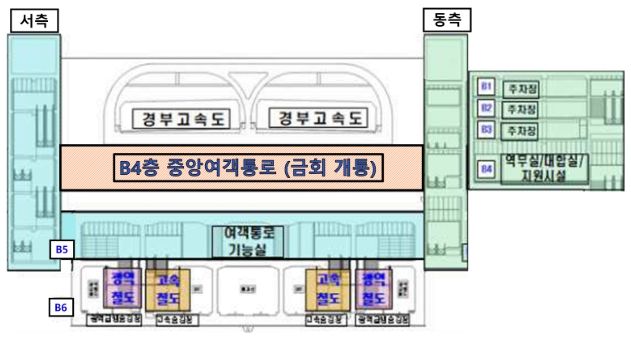 동탄역 B4층 중앙여객통로 현황